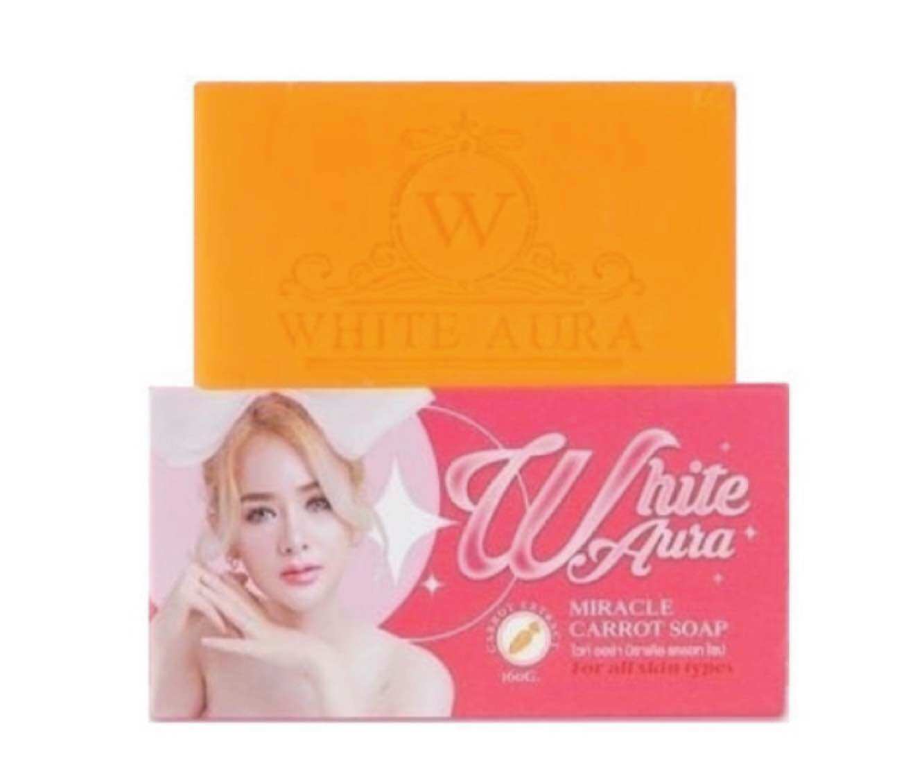 สบู่ไวท์ออร่า *แพคเกตใหม่ White Aura Miracle Carrot Soap 160 g.