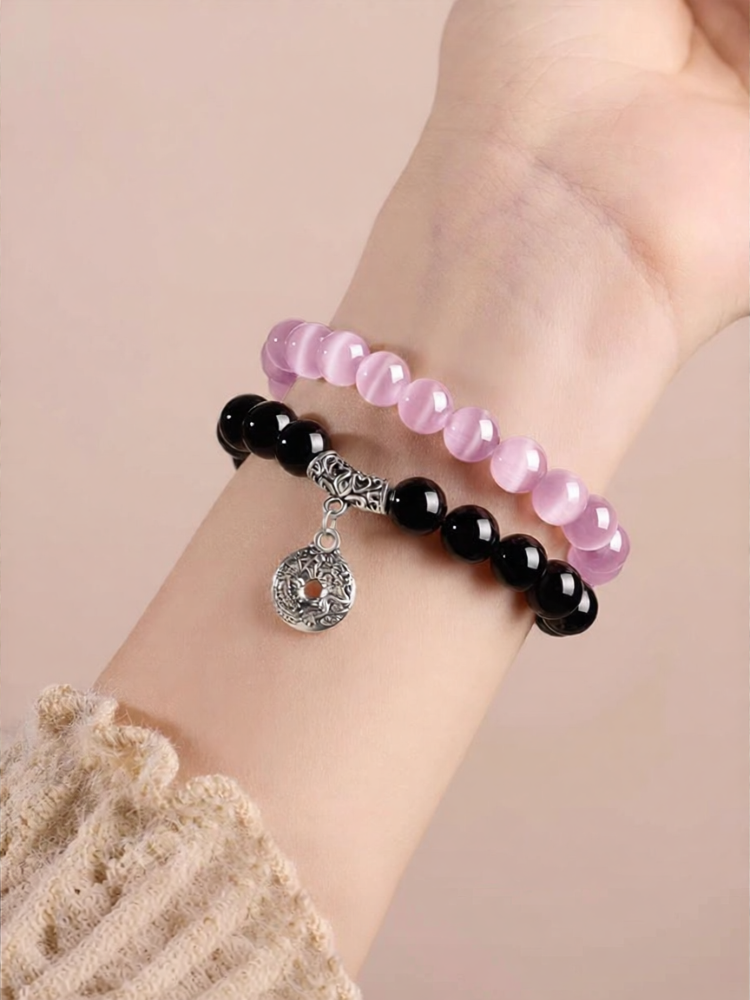 QINGXIANGTAI | Natural Black Obsidian Cat Eye Beads Bracelet ราคา 11,831 บาท*ส่งฟรี