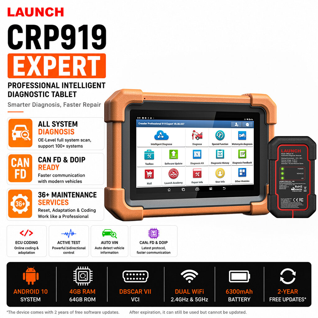 LAUNCH CRP919 Expert Wireless OBD2 Scanner Full System 35 Reset Oil EPB BMS SAS ABS Bleed DPF TPMS Active Test ECU Coding Rear Camera