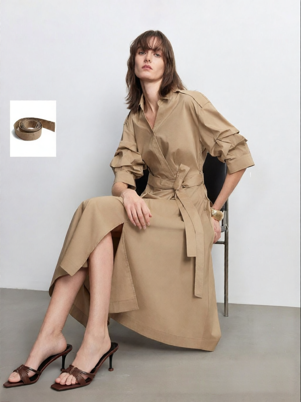 Vero Moda | Waist Belt V-Neck Puff Sleeves Side Slit Shirtdress for Summer Commuting ราคา 5,832 บาท*ส่งฟรี