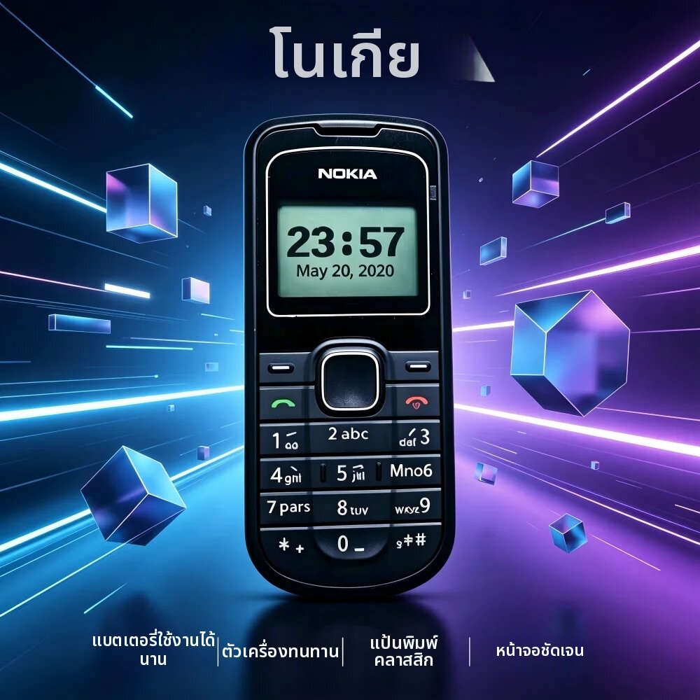 Nokia | โทรศัพท์มือถือโนเกีย 1202 2G แบบปุ่มกดตรง สีดำ พร้อมไฟฉาย ราคา 1,229 บาท*ส่งฟรี